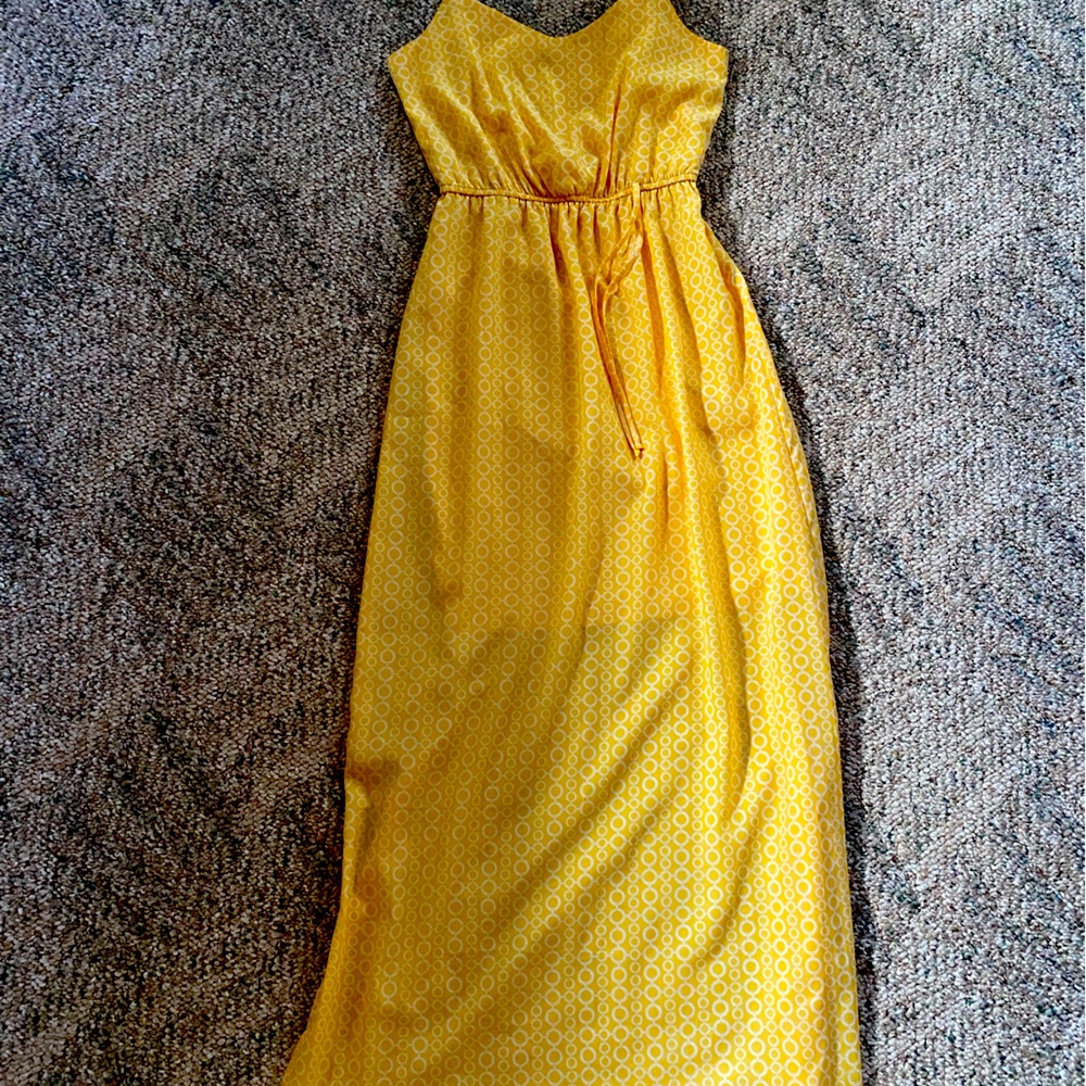 Women’s Maurice’s size small, yellow and white spaghetti strap dress.